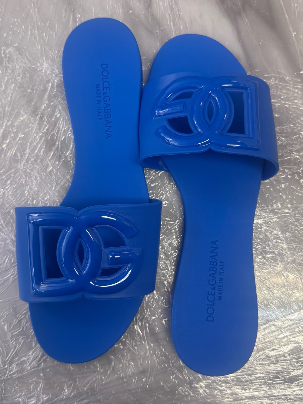 Dolce & Gabbana Electric Blue DG Logo Slide Sandals